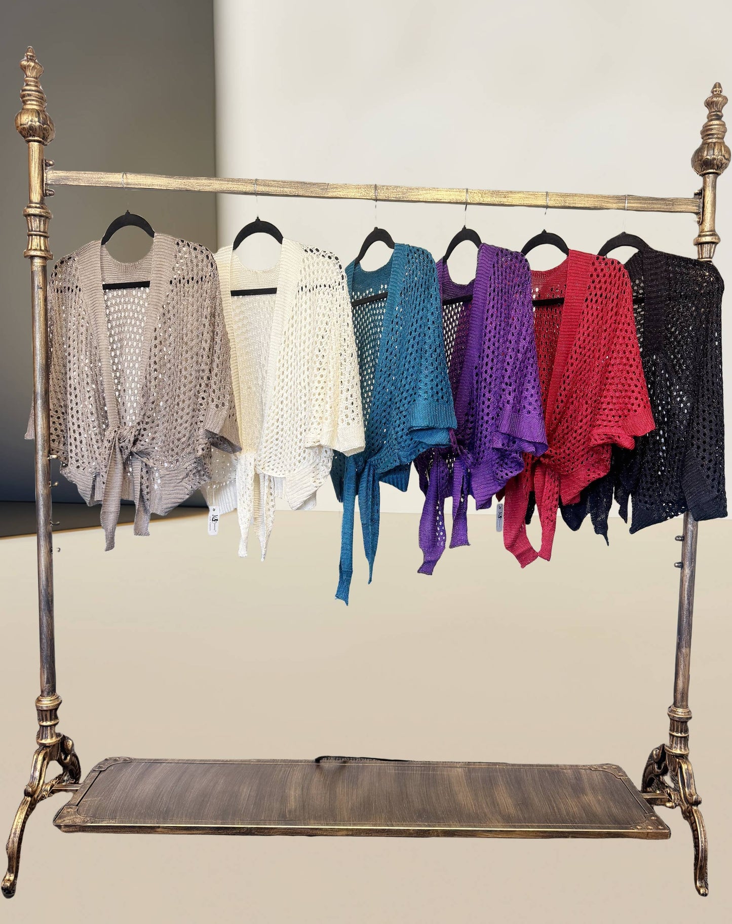 JC Sunny Fashion - JC063344 Eyelet Open-Knit Metallic Cardigan with Front Tie