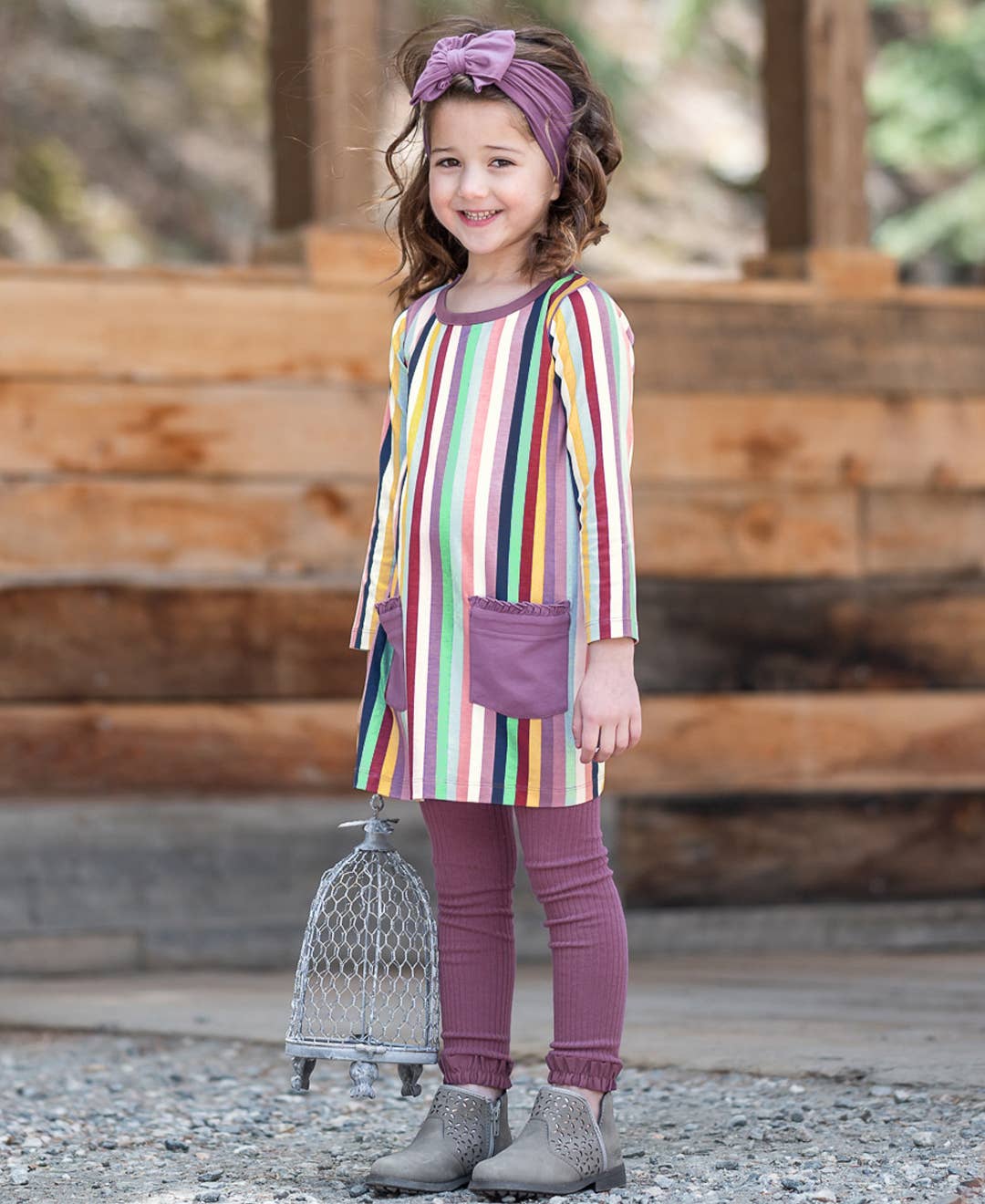 RuffleButts + RuggedButts - Girls Vintage Violet Rib Knit Footless Ruffled Tights