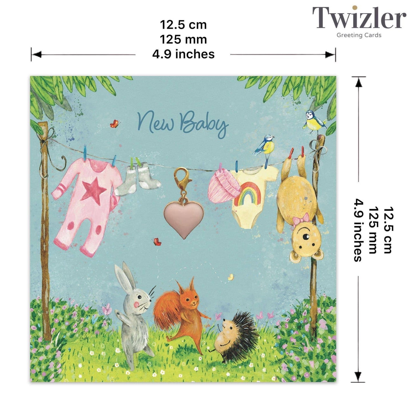 Twizler Ltd - New Baby Girl Card & Gift with Detachable Pink Heart Charm