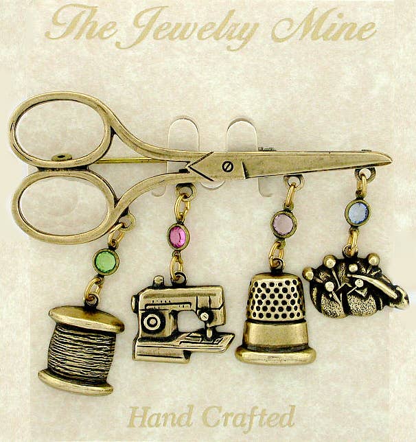 VintageJewelrymine - Sewing Theme Scissors Charm Brooch