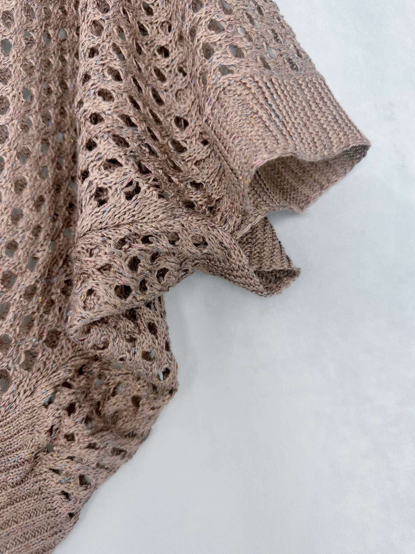 JC Sunny Fashion - JC063344 Eyelet Open-Knit Metallic Cardigan with Front Tie