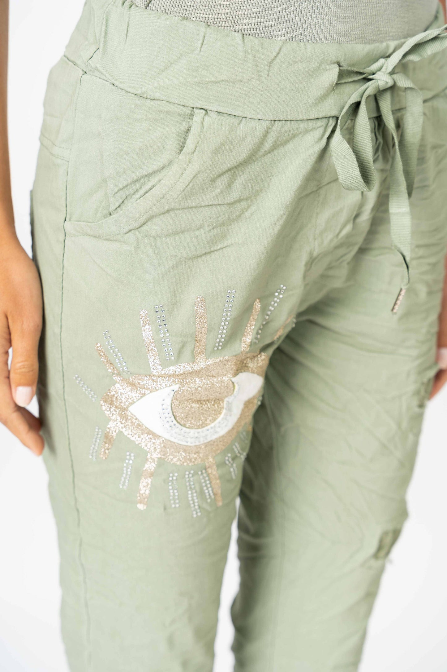 Look Mode Usa - Jegging pants with writing and Gold Eye