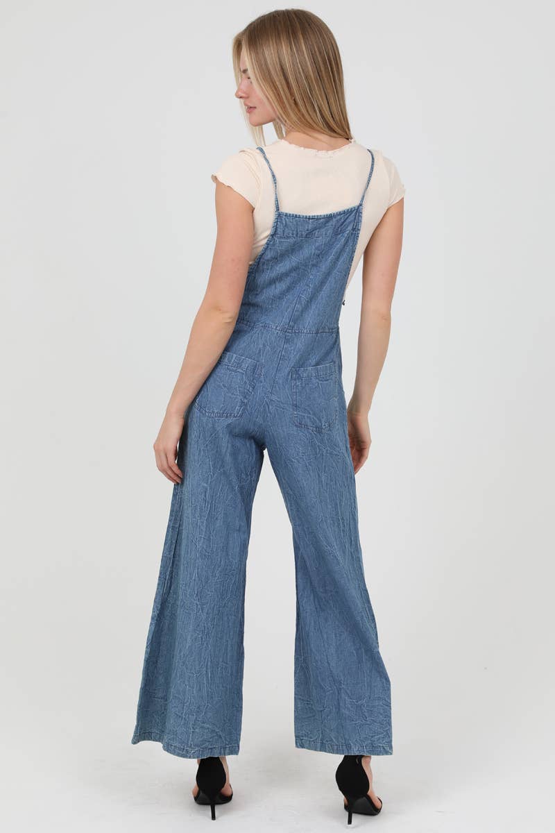ANGIE - B5A51-ASIS DENIM FLARE LEG OVERALLS JUMPSUIT