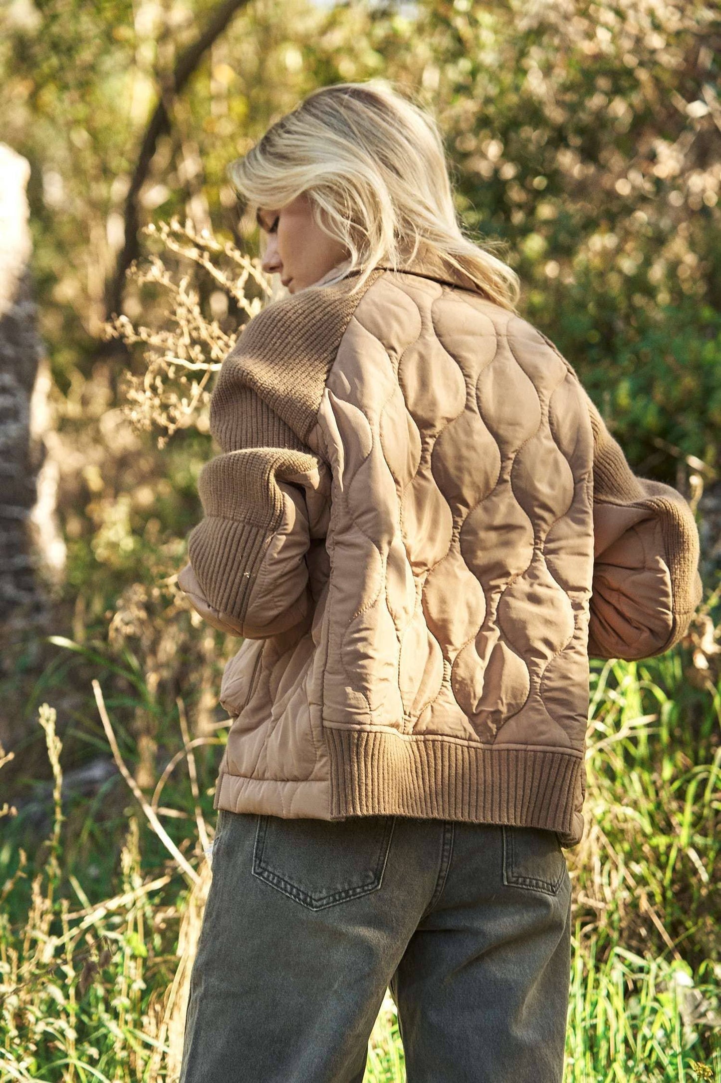 Mello. - Ribbed Sweater Jacket with Quilted Detail.