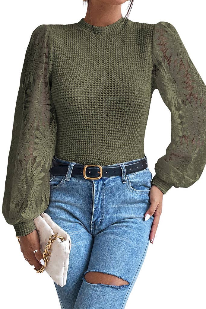 Pretty Bash - Sunflower Mesh Waffle Knit Top