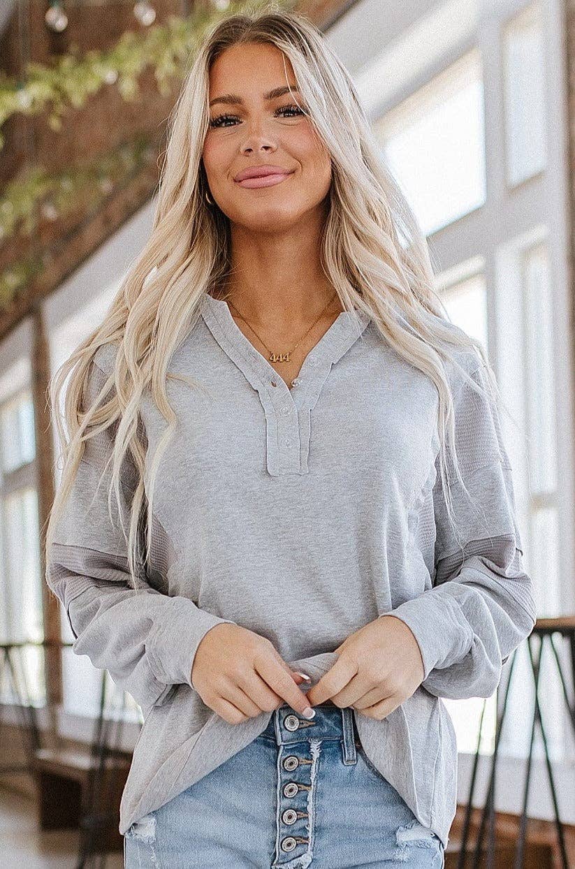 Liam & Company - Carolina Waffle Knit Henley Top | S-XL