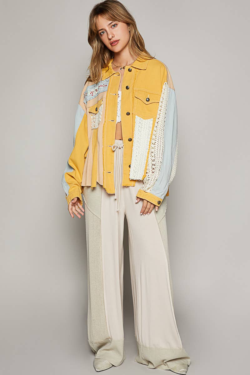 Pol Clothing - Oversize long sleeve crochet embroidery shacket