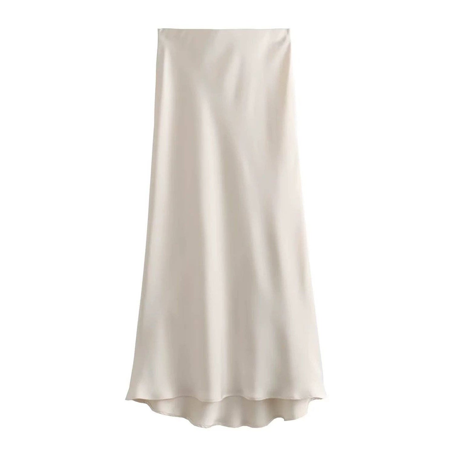 Sweetkama - Ladies Solid Color Satin Midi Skirt 5515