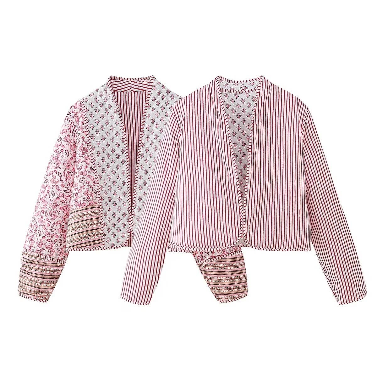 Rosa Clothing - Reversible floral Quilted cropped jacket In Pink & Blue