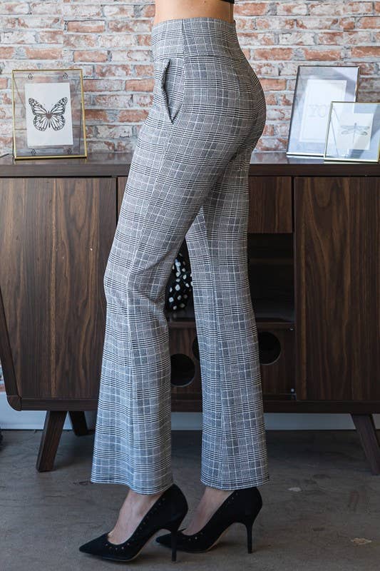 PLAID FLARE PANTS: BLACK