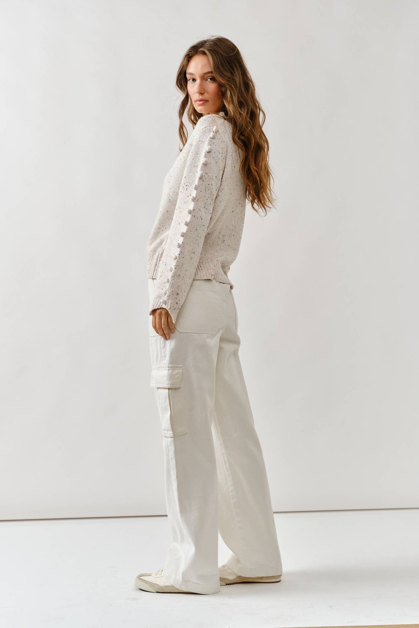 Aaron & Amber - MAS2843 POMPOM LONG SLEEVES V NECK SWEATER