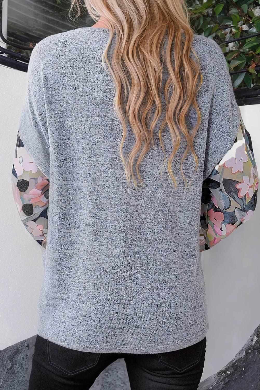 Little Daisy Closet - Floral Lantern Sleeve Patchwork Buttoned V Neck Top
