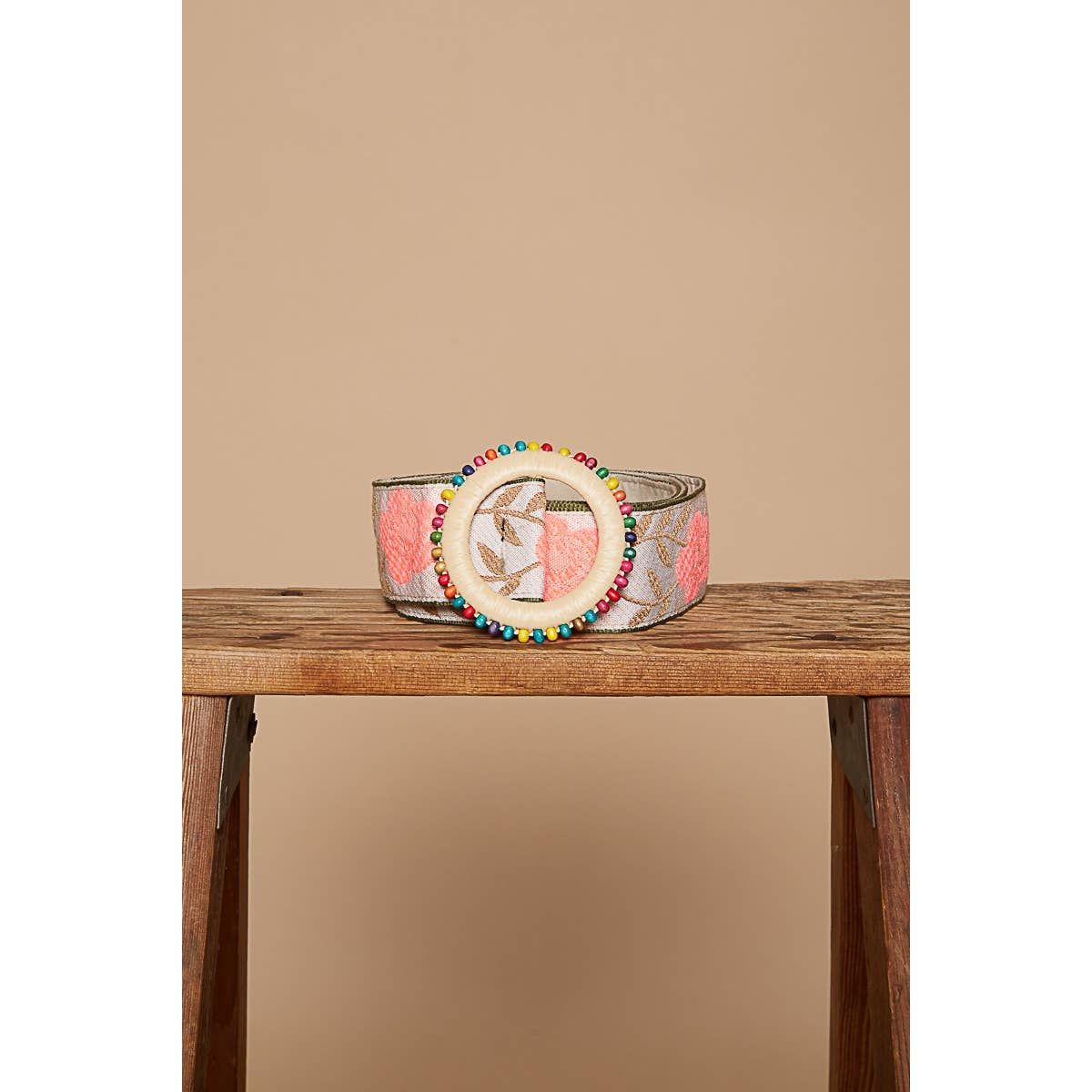 Pol Clothing - Pink floral pattern round buckle belt