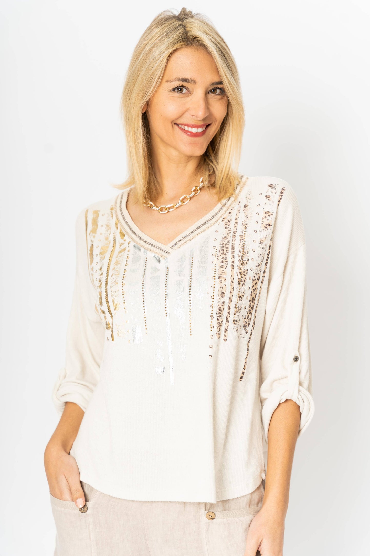 Look Mode Usa - Women sweater with rhinestone