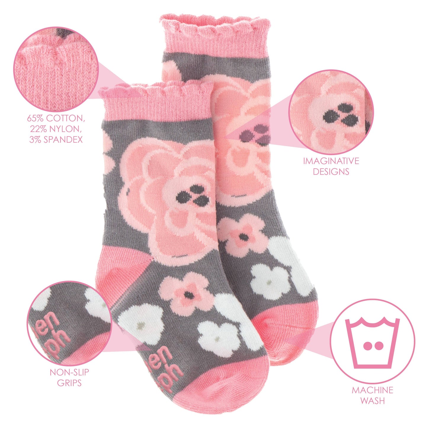 Stephen Joseph Gifts - Charcoal Floral Toddler Socks