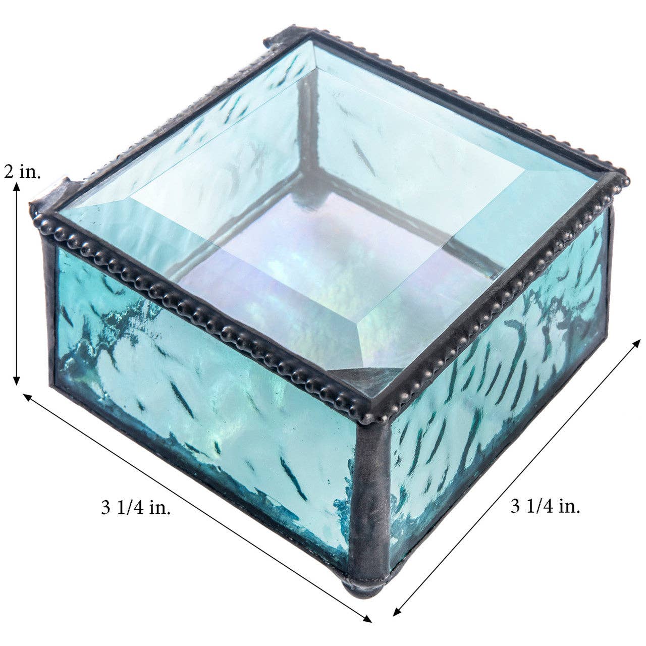 J Devlin Glass Art & Bert Anderson Collection - Turquoise Glass Jewelry Box with Beveled Lid | J Devlin