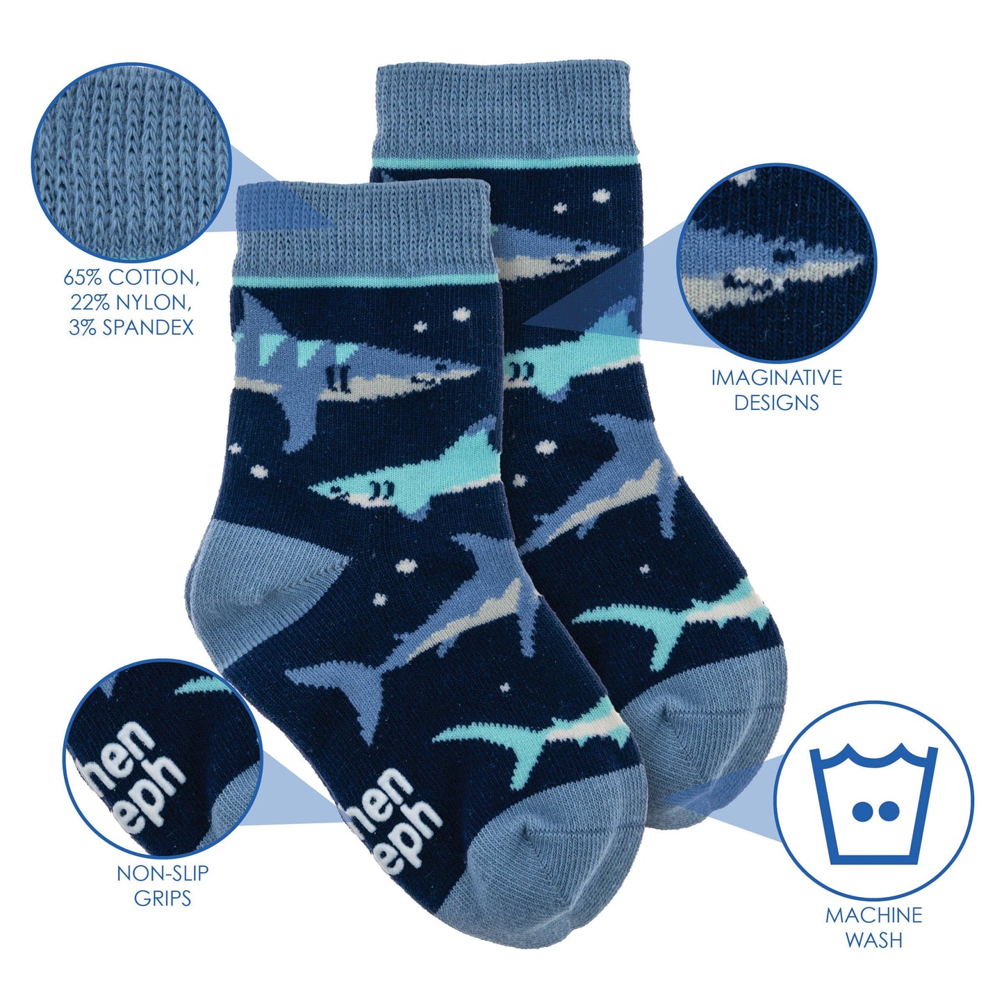 Stephen Joseph Gifts - Toddler Socks Navy Shark