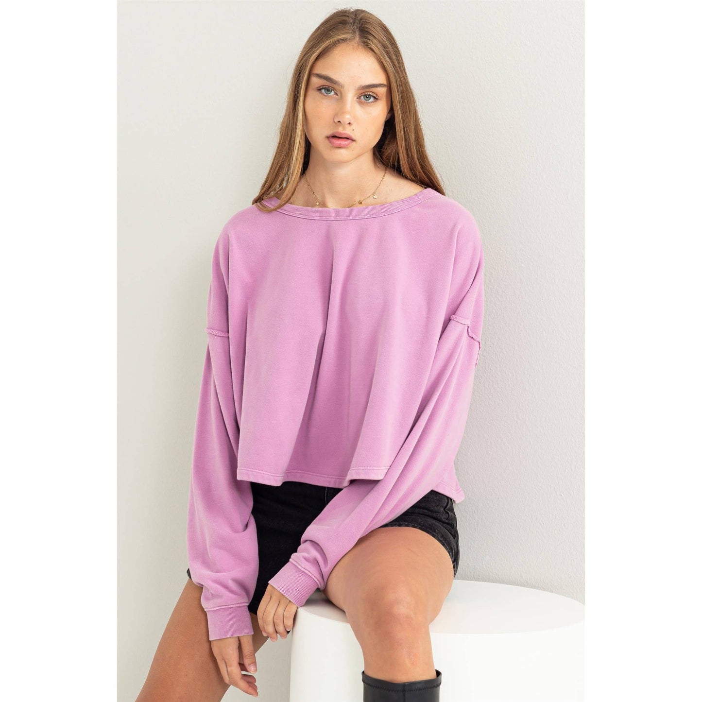 LEISURE LOVING OVERSIZED SWEATSHIRT: VINTAGE PLUM / S