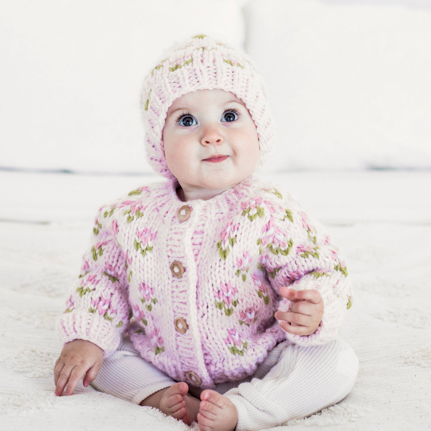 Huggalugs - Bitty Blooms Blush Cardigan Sweater for Baby & Toddler