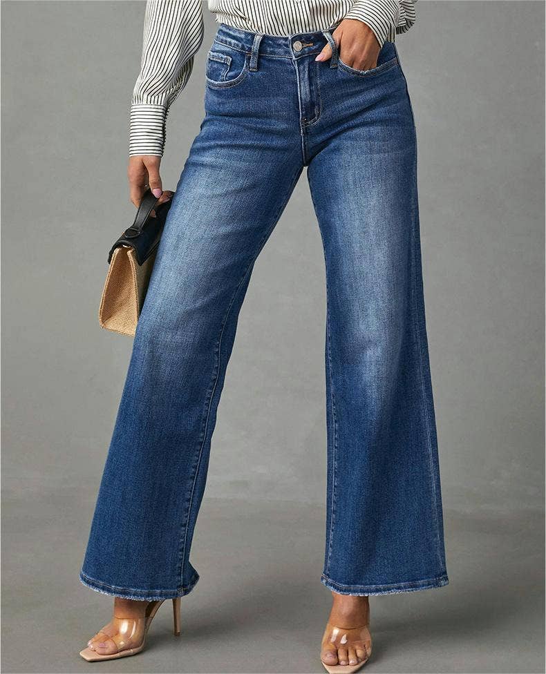 Rosa Clothing - Simple mid-rise straight leg jeans