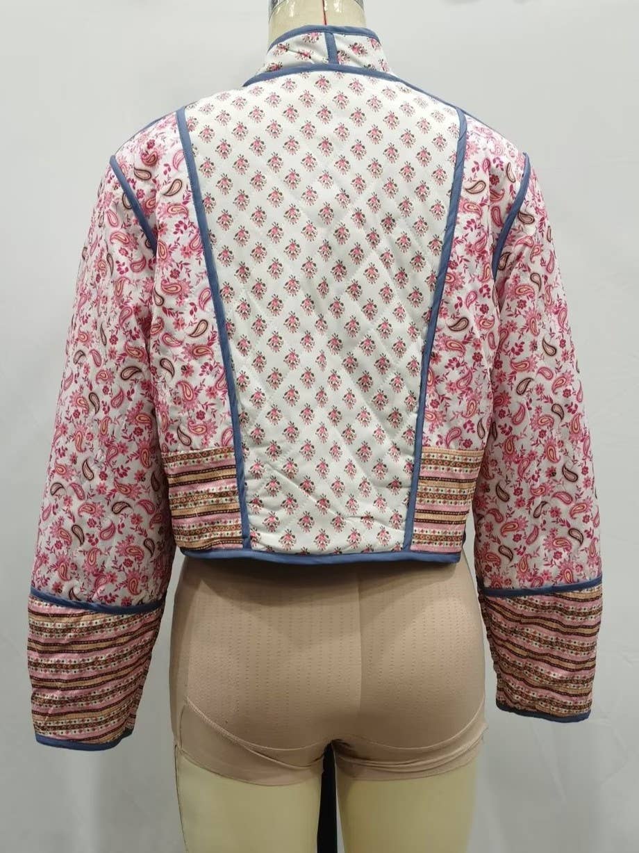 Rosa Clothing - Reversible floral Quilted cropped jacket In Pink & Blue