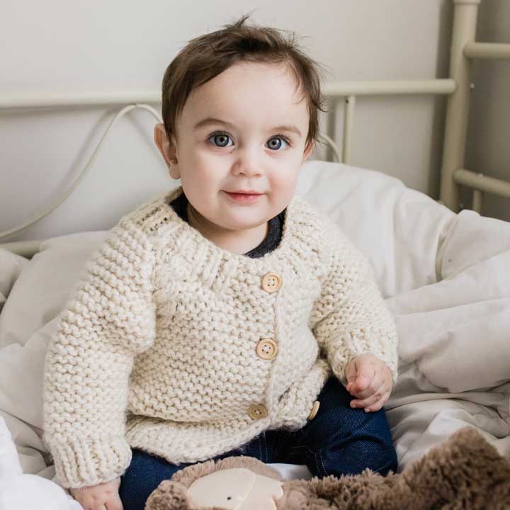 Huggalugs - Natural Garter Stitch Cardigan Sweater Baby & Toddler