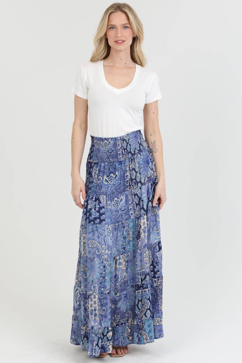 Nostalgia - N6P57-W909 TIERED PRINTED MAXI SKIRT