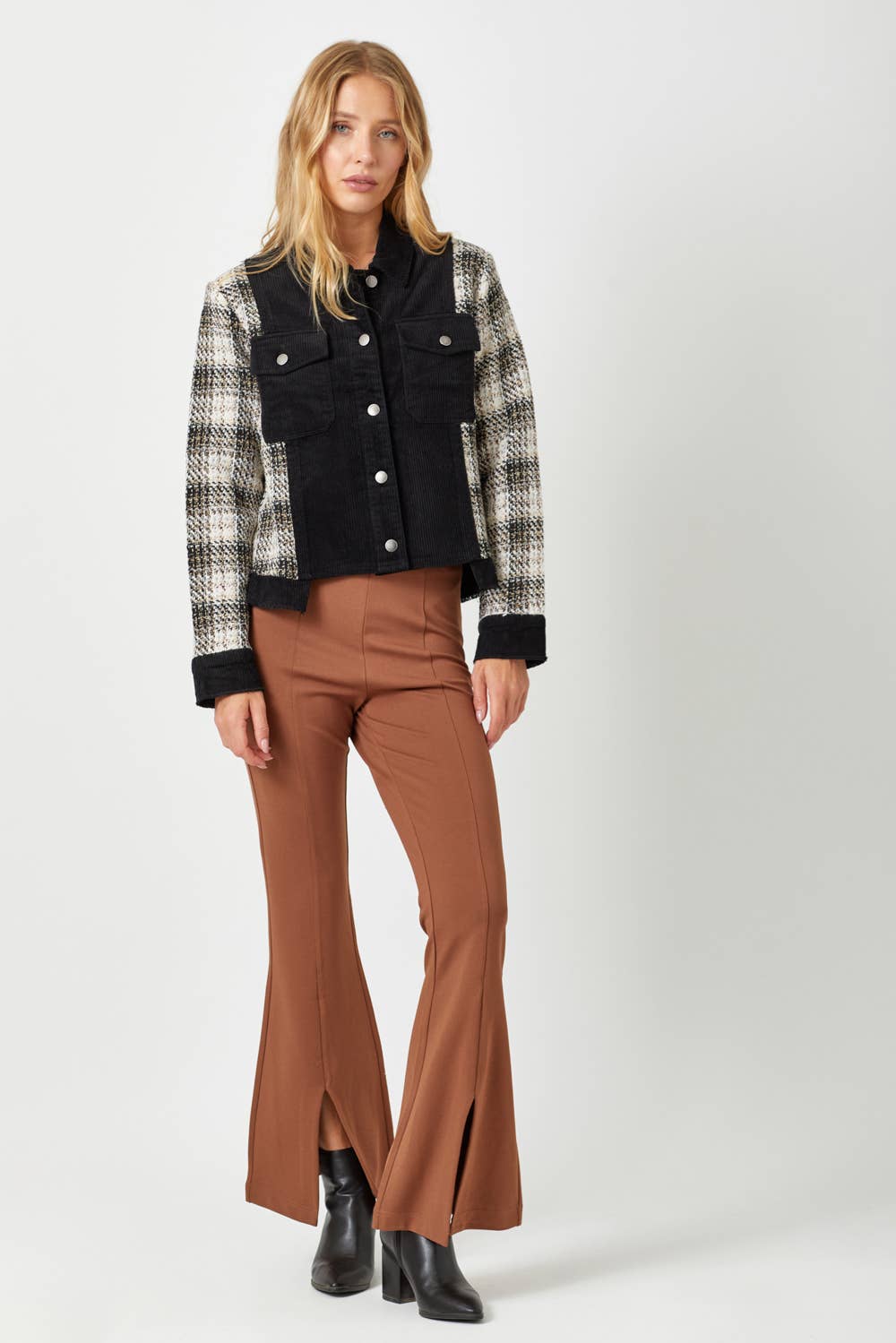 Mystree - 60213 Plaid Sleeve Corduroy Jacket
