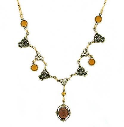 VintageJewelrymine - Victorian Style 10x8 Crystal Cabochon Y-Necklace - Topaz