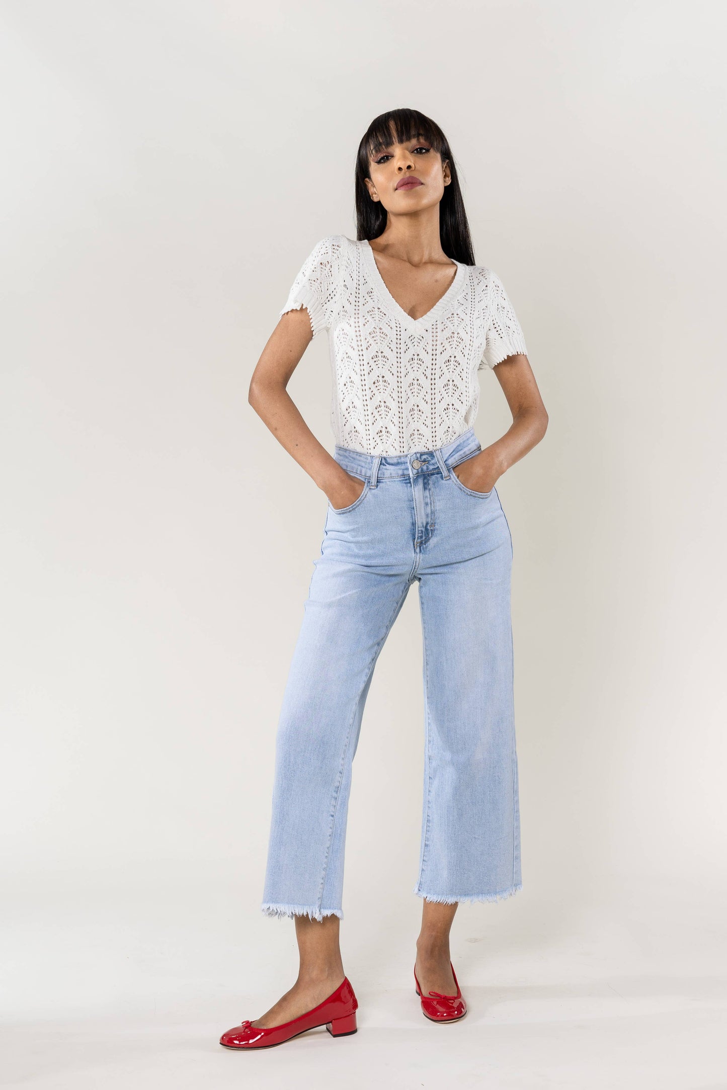 Nina Carter - Jean Nina Carter flare cropped frayed stretch QY1850