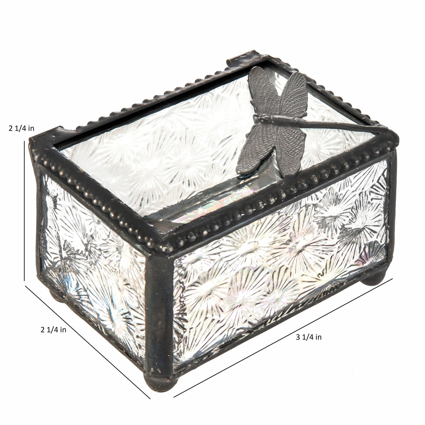 J Devlin Glass Art & Bert Anderson Collection - Art Glass Box with Dragonfly Filigree - Decorative Keepsake
