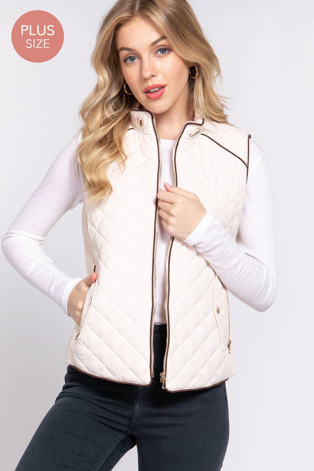 Active Basic | Active USA - Suede Piping Quilted Padding Vest