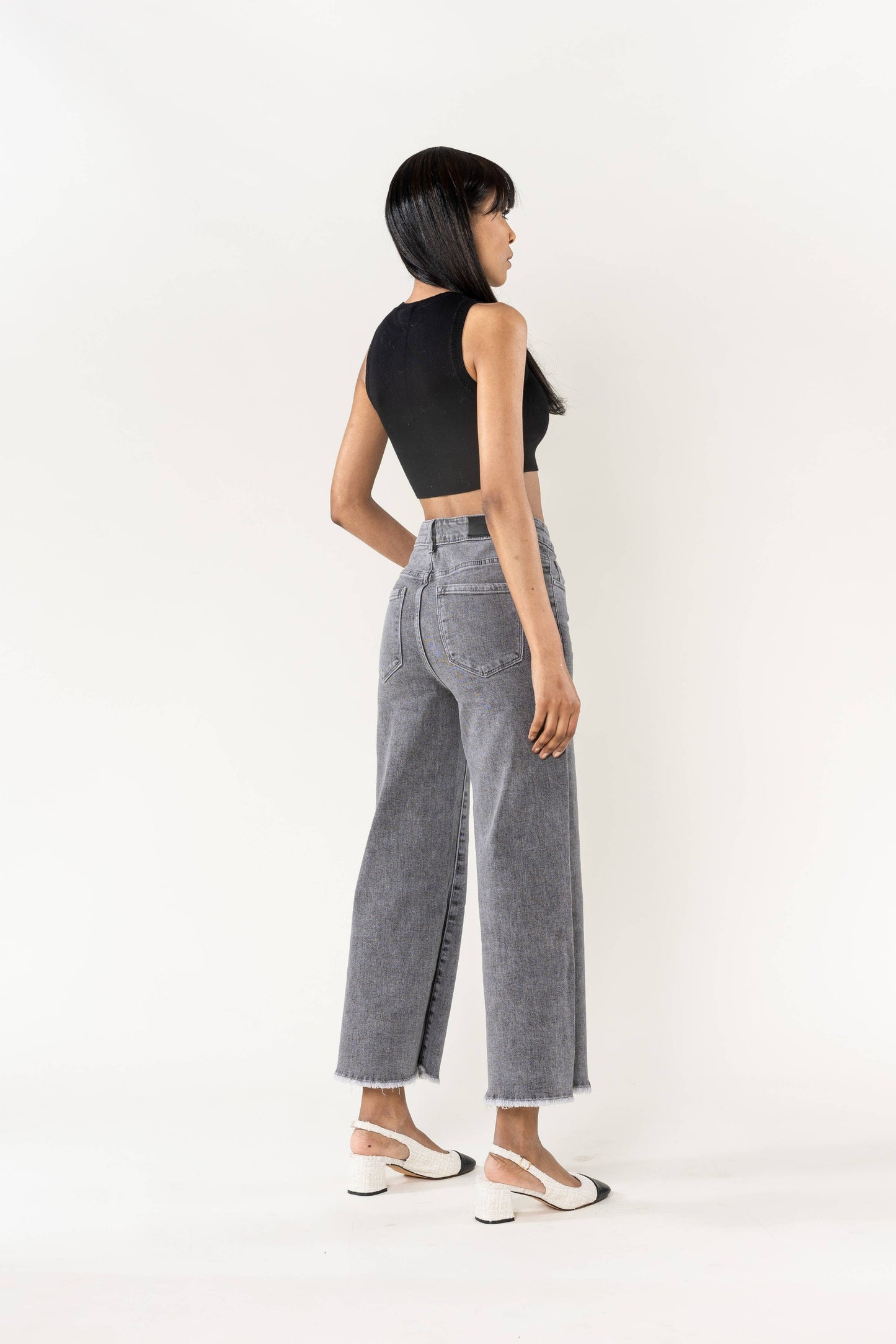 Nina Carter - Jean Nina Carter flare cropped frayed stretch QY1850