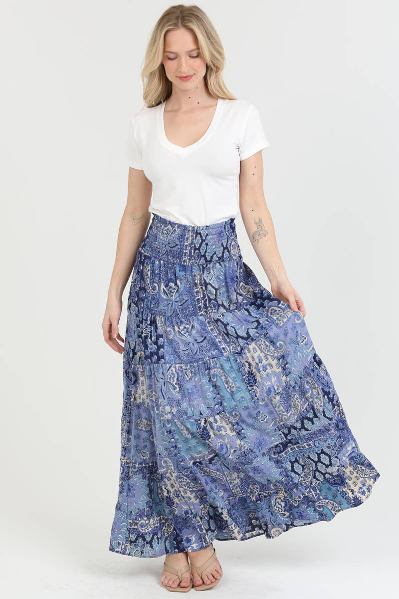 Nostalgia - N6P57-W909 TIERED PRINTED MAXI SKIRT