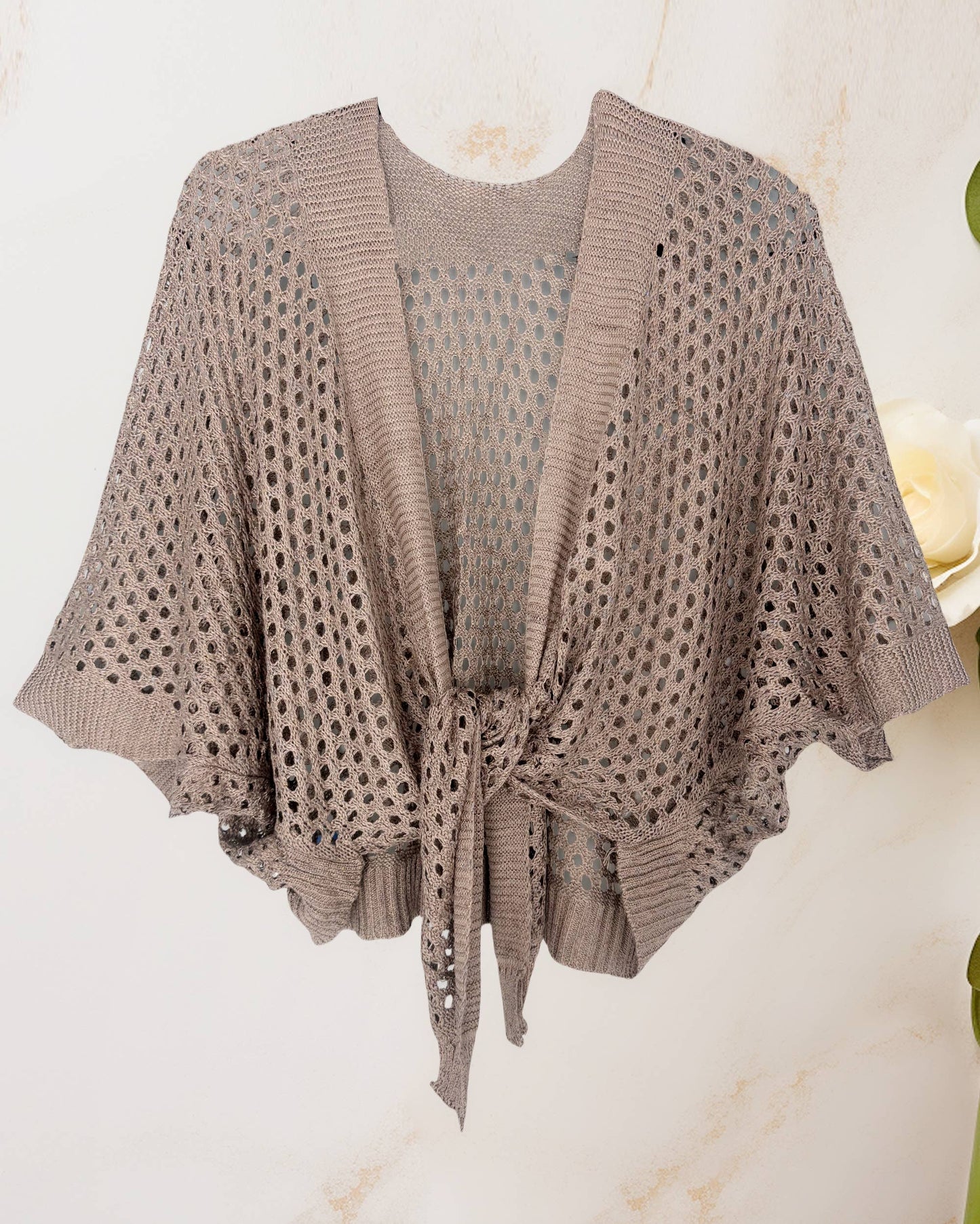 JC Sunny Fashion - JC063344 Eyelet Open-Knit Metallic Cardigan with Front Tie
