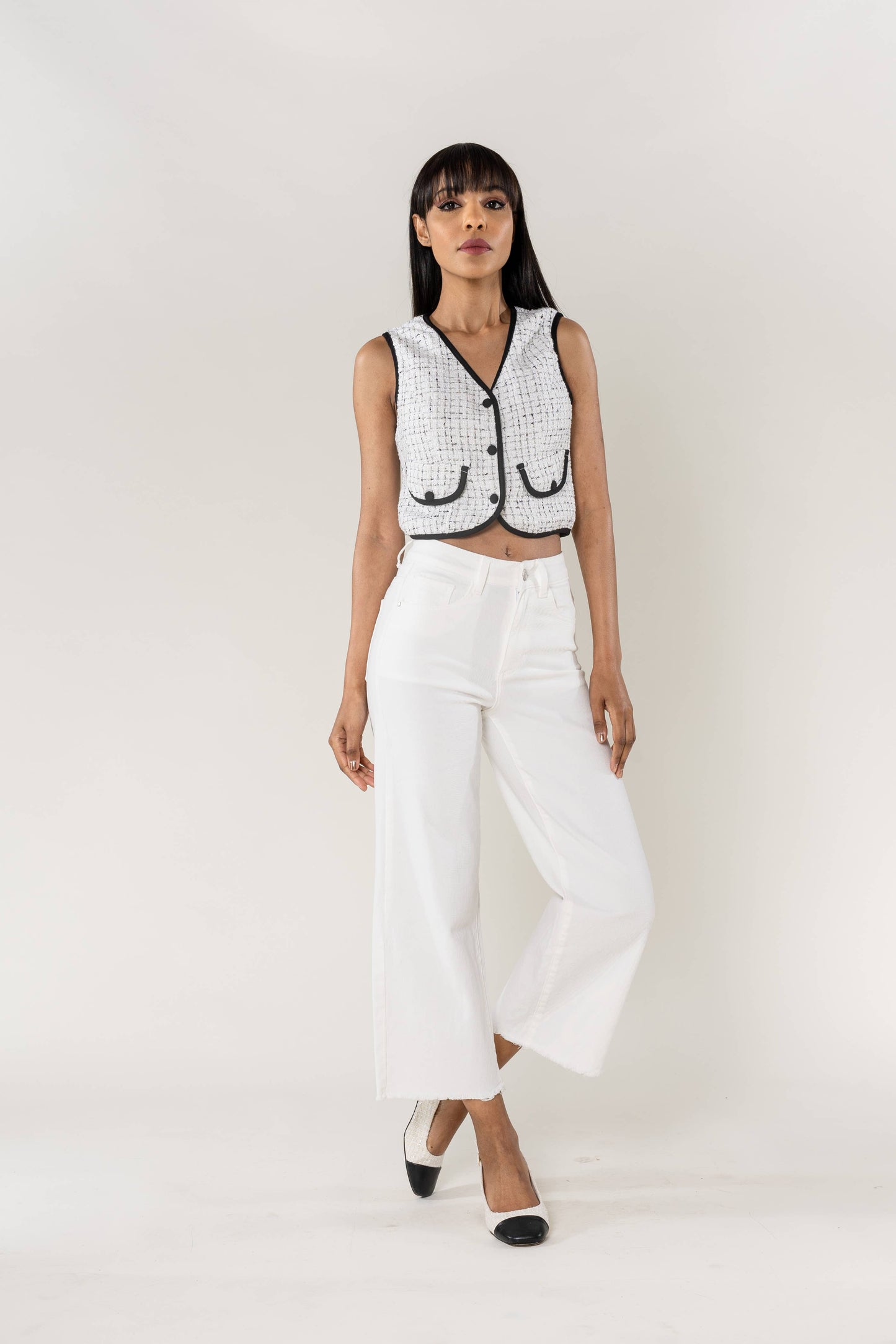Nina Carter - Jean Nina Carter flare cropped frayed stretch QY1850
