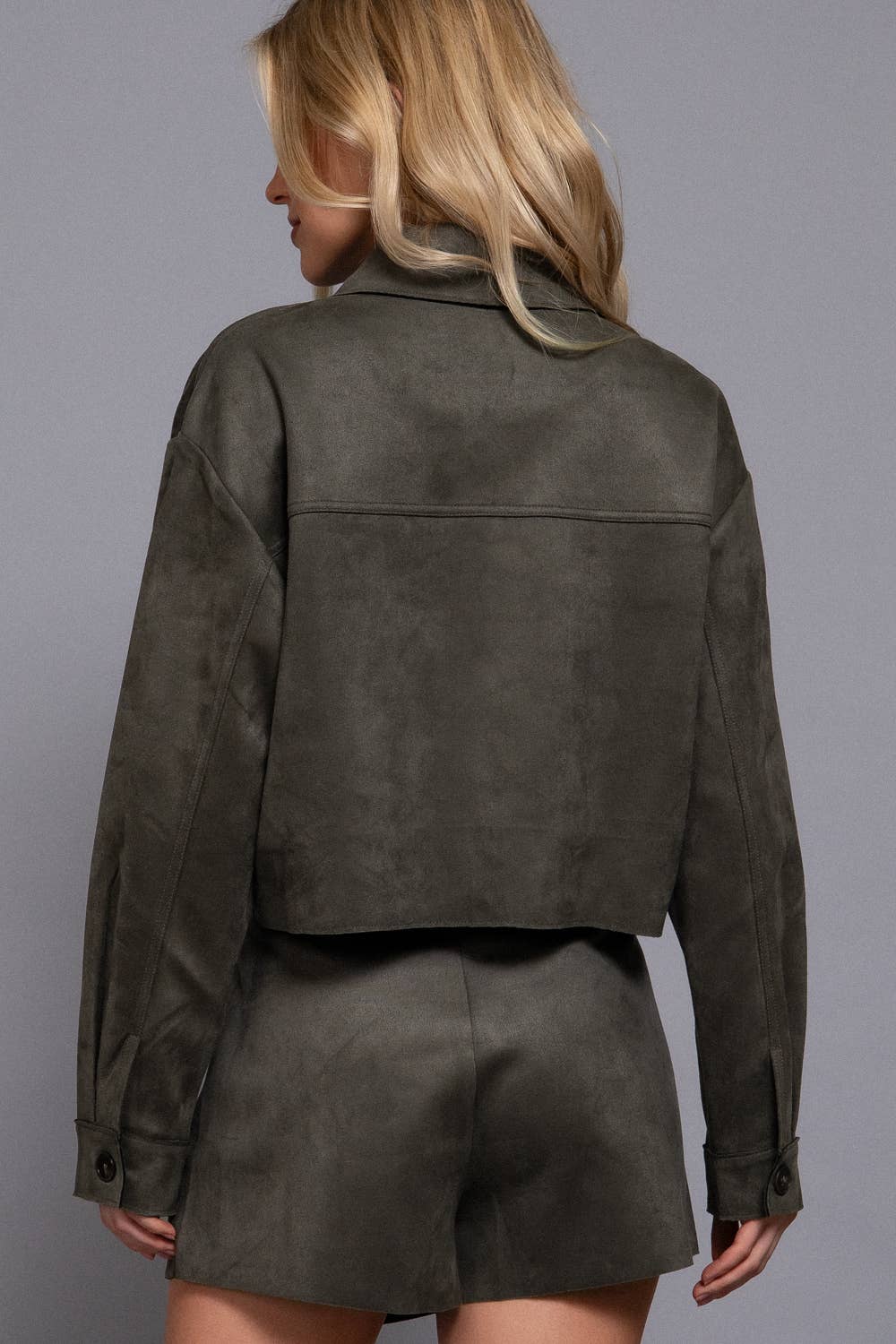 Active Basic | Active USA - Long Sleeve with Front Patch Pocket Faux Suede Short Jacket