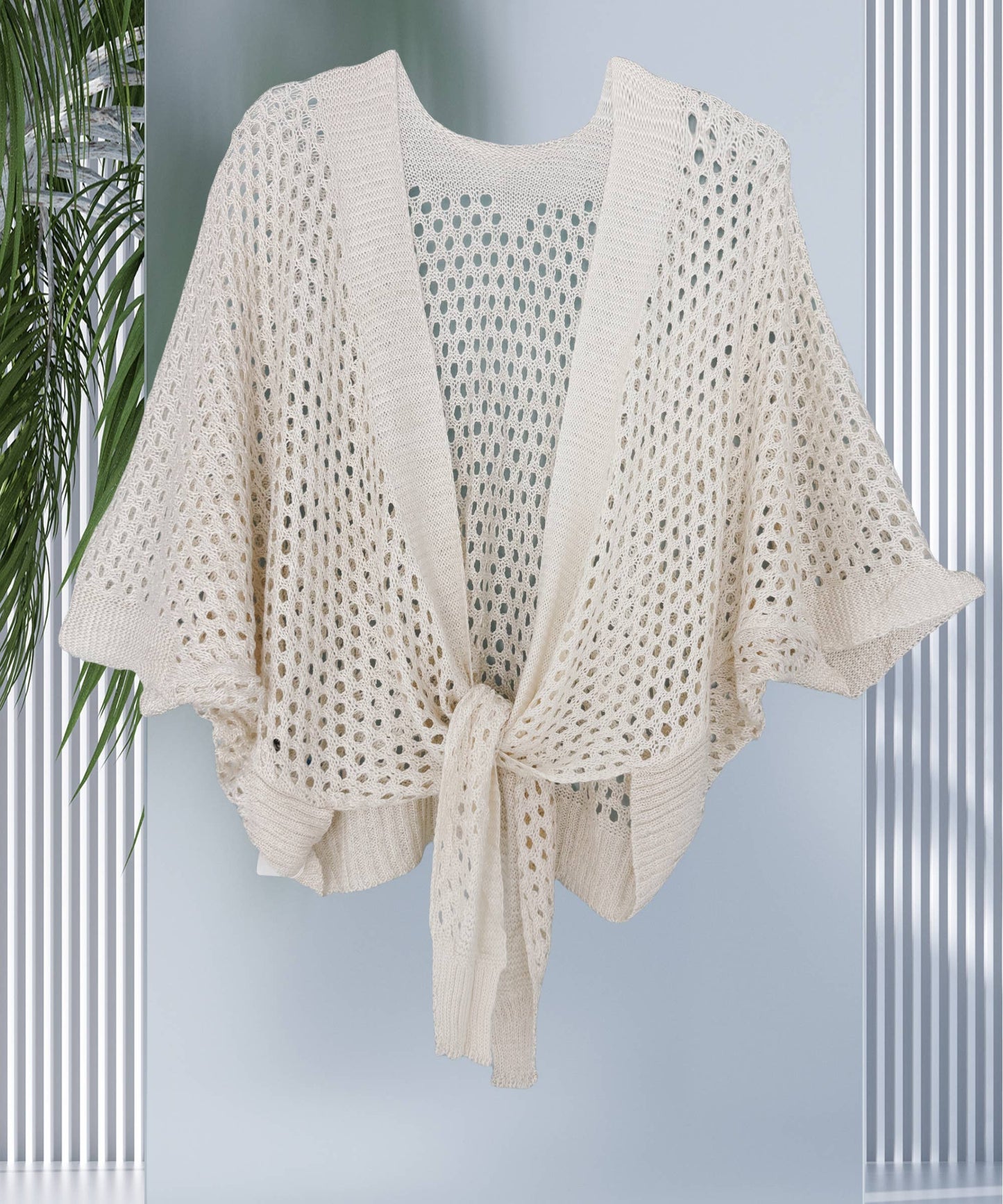 JC Sunny Fashion - JC063344 Eyelet Open-Knit Metallic Cardigan with Front Tie