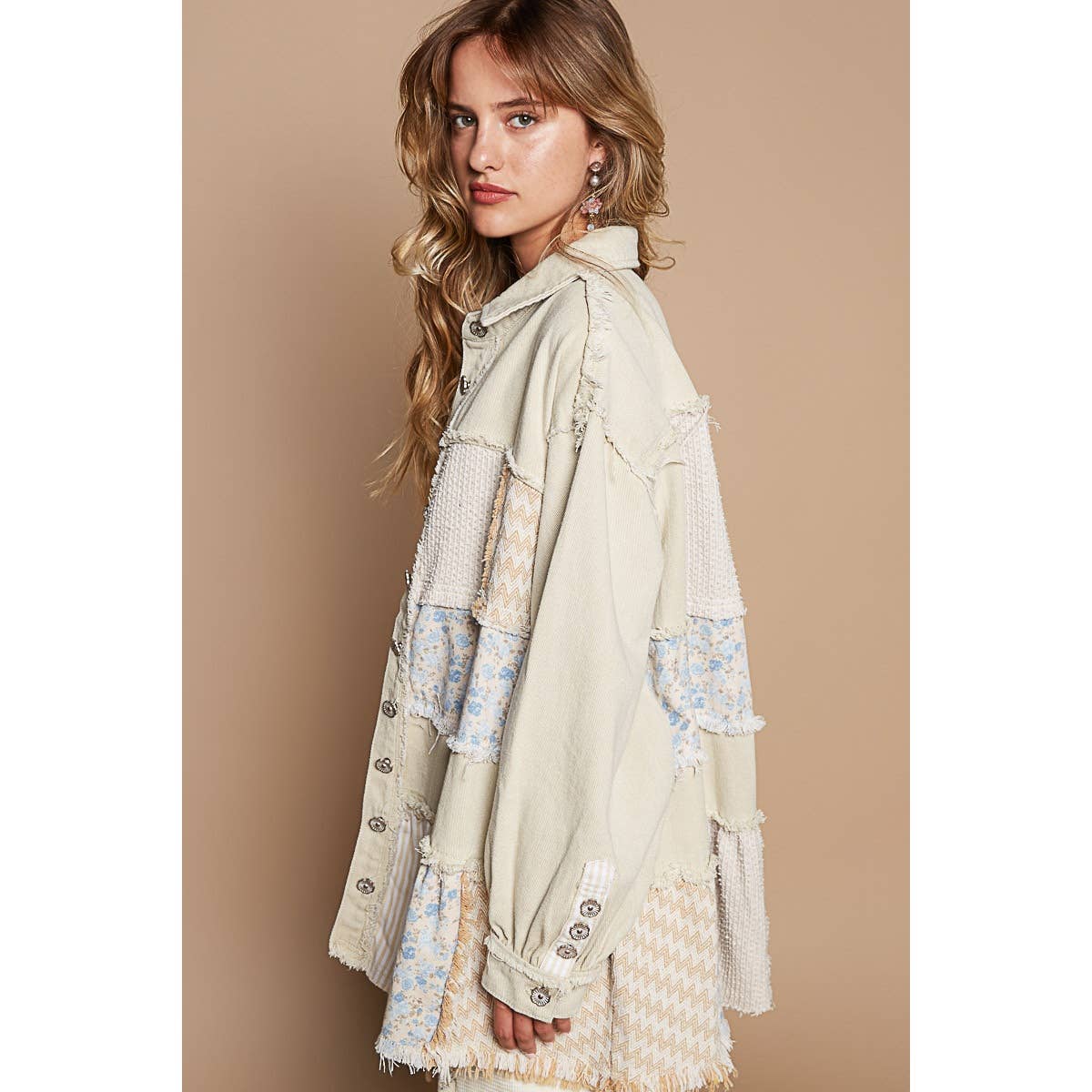 Pol Clothing - Oversize balloon sleeve mix fabrication jacket