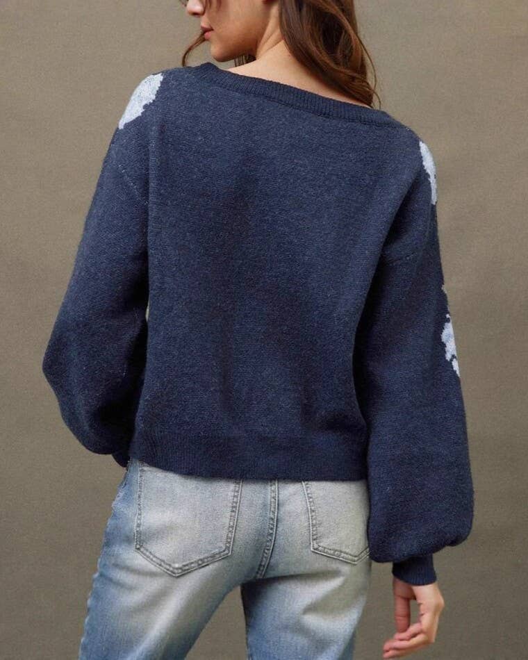 Rosa Clothing - Casual Vintage Floral Pattern Pullover Sweater