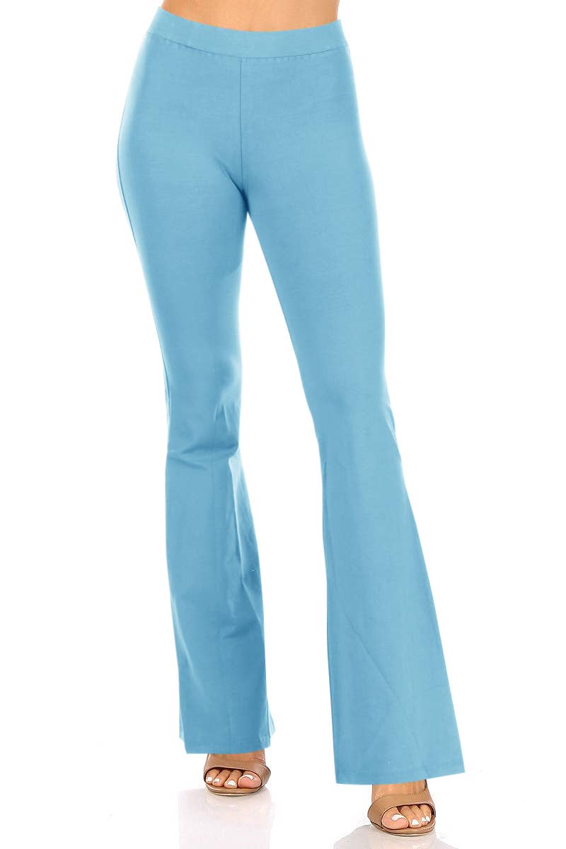 Women's Solid Basic High Rise Flared Hem Pants: M / Navy