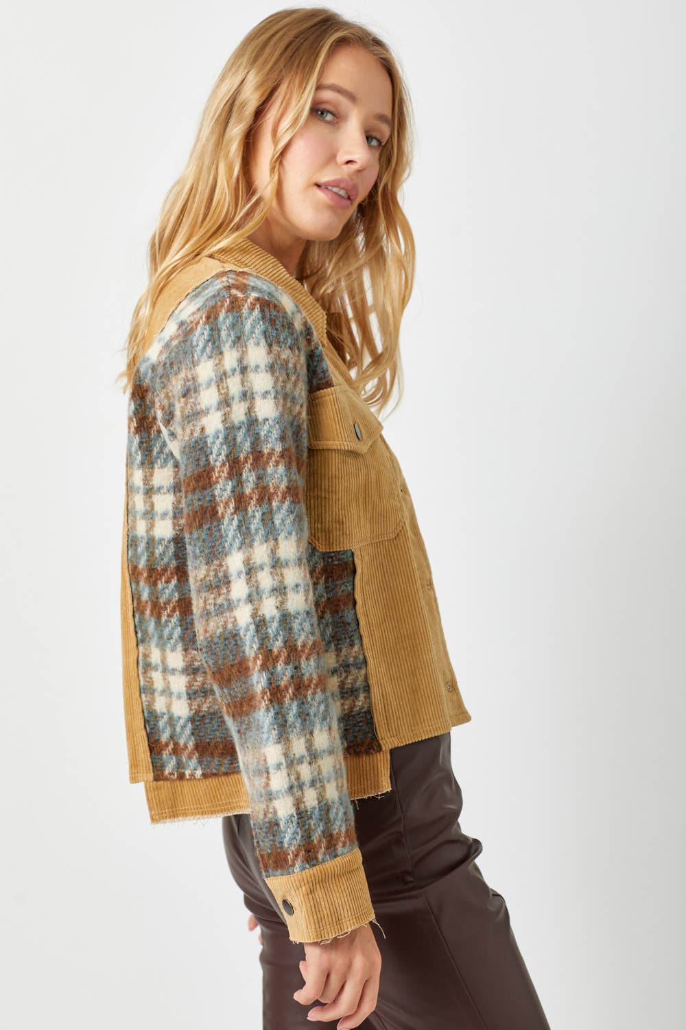 Mystree - 60213 Plaid Sleeve Corduroy Jacket