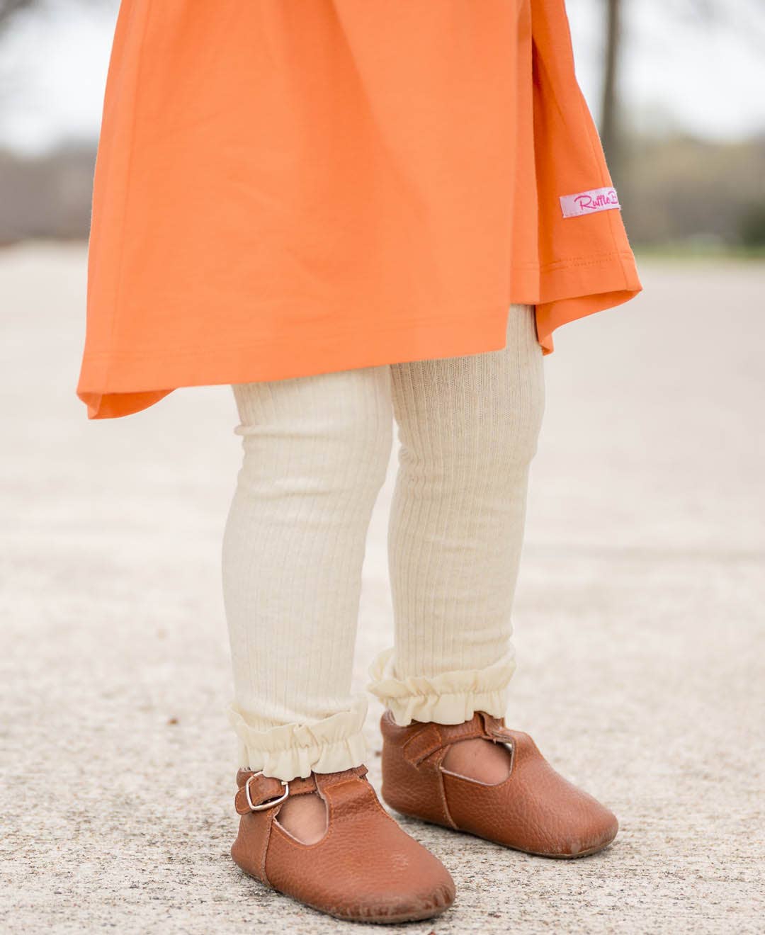 RuffleButts + RuggedButts - Girls Oatmeal Rib Knit Footless Ruffled Tights
