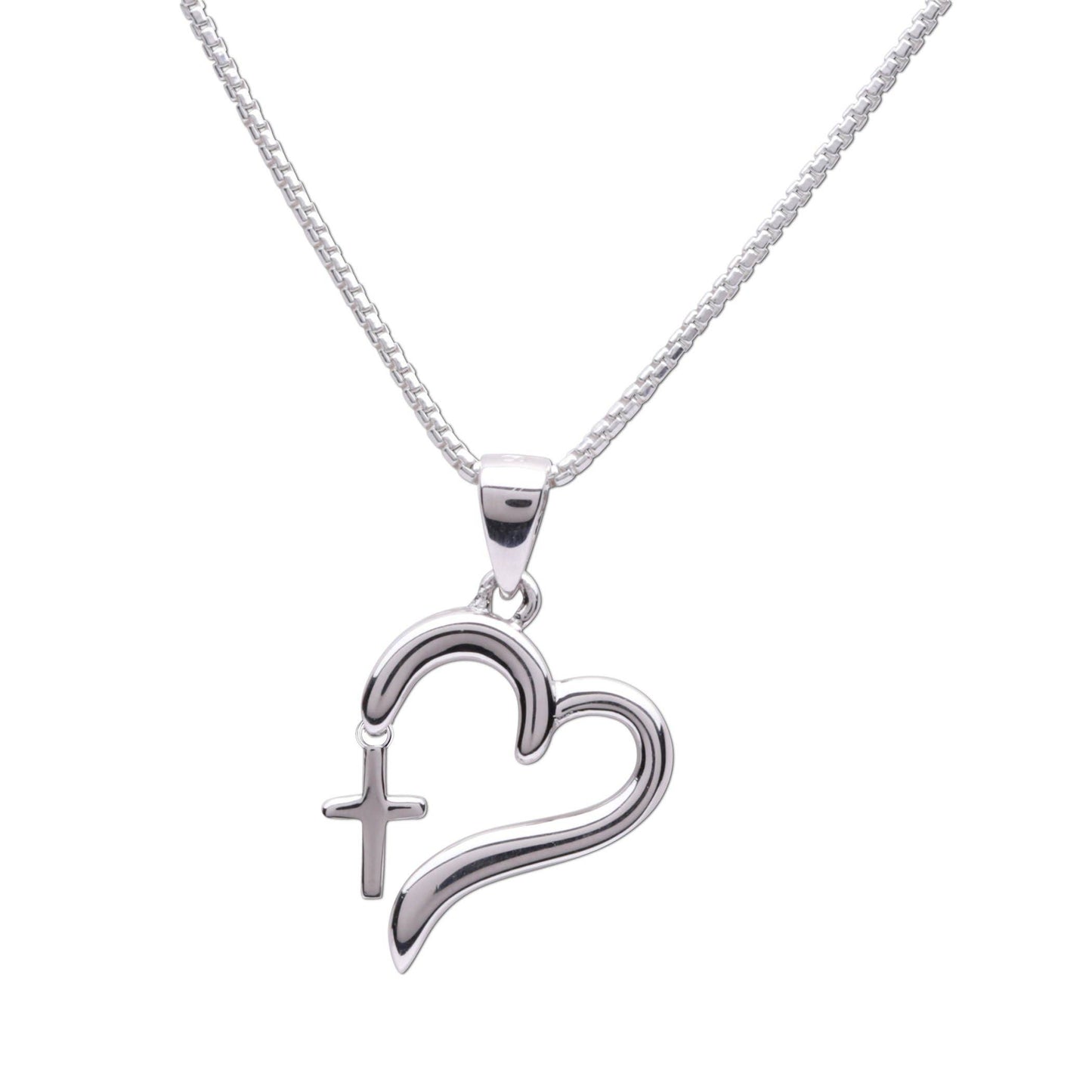 Cherished Moments - Sterling Silver Girls Cross Heart Necklace for Communion