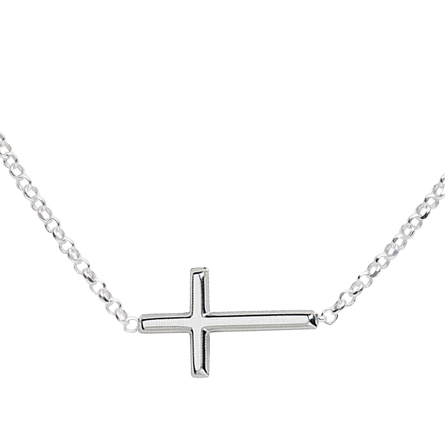 Cherished Moments - Sterling Silver Girls Horizontal Cross Necklace Kids & Women