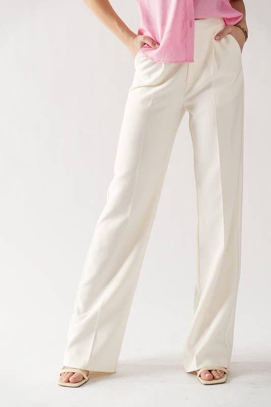 ELASTIC BACK WAISTBAND TEXTURED WIDE LEG SLACKS