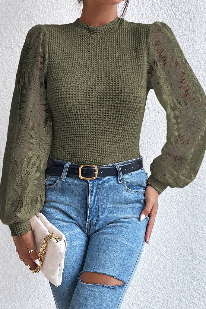 Pretty Bash - Sunflower Mesh Waffle Knit Top