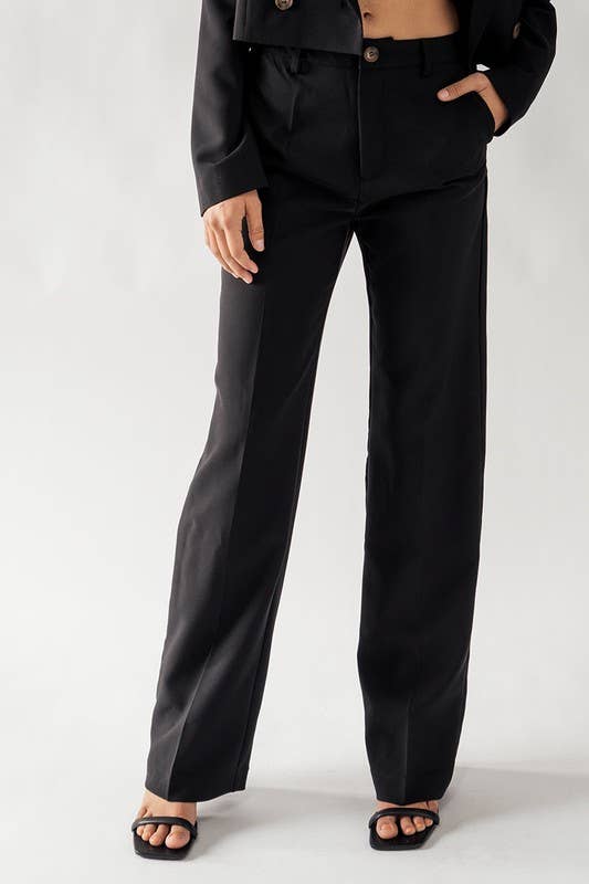 ELEGANT SOLID STRAIGHT LEG TROUSER PANTS