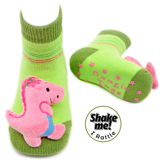 Liventi - Pink T-Rex Boogie Toes - Baby Rattle Socks