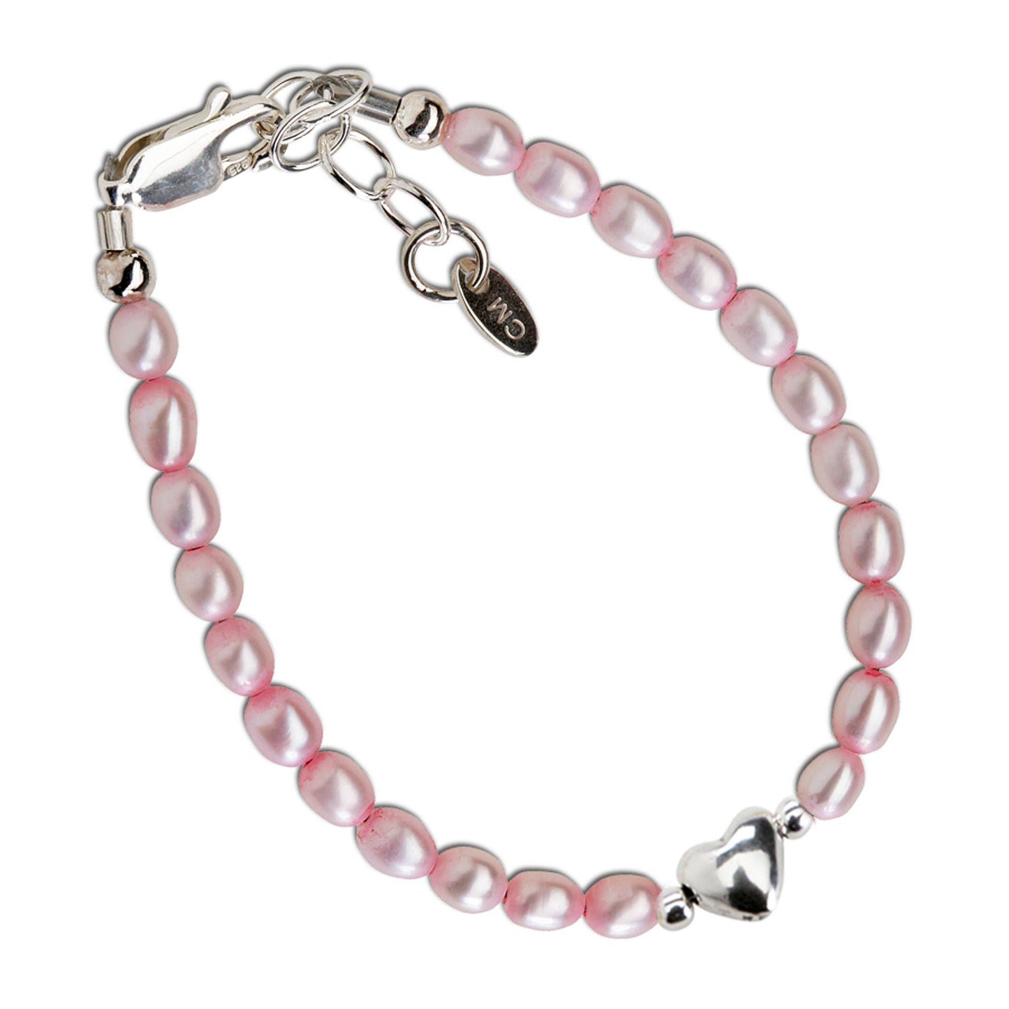 Cherished Moments - Sterling Silver Pink Freshwater Pearl Baby Heart Bracelet